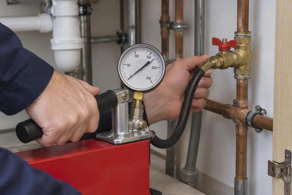 Lekdetectie Markelo – druktest op een waterleiding met een manometer