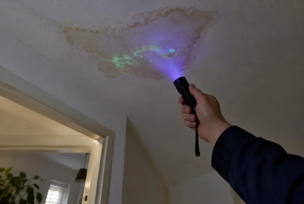 Lekdetectie Markelo – kleurstof controleren op het plafond met uv-licht
